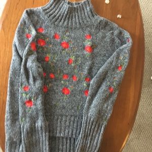 NWOT UMGEE Rose Embroidered Sweater With High Neck